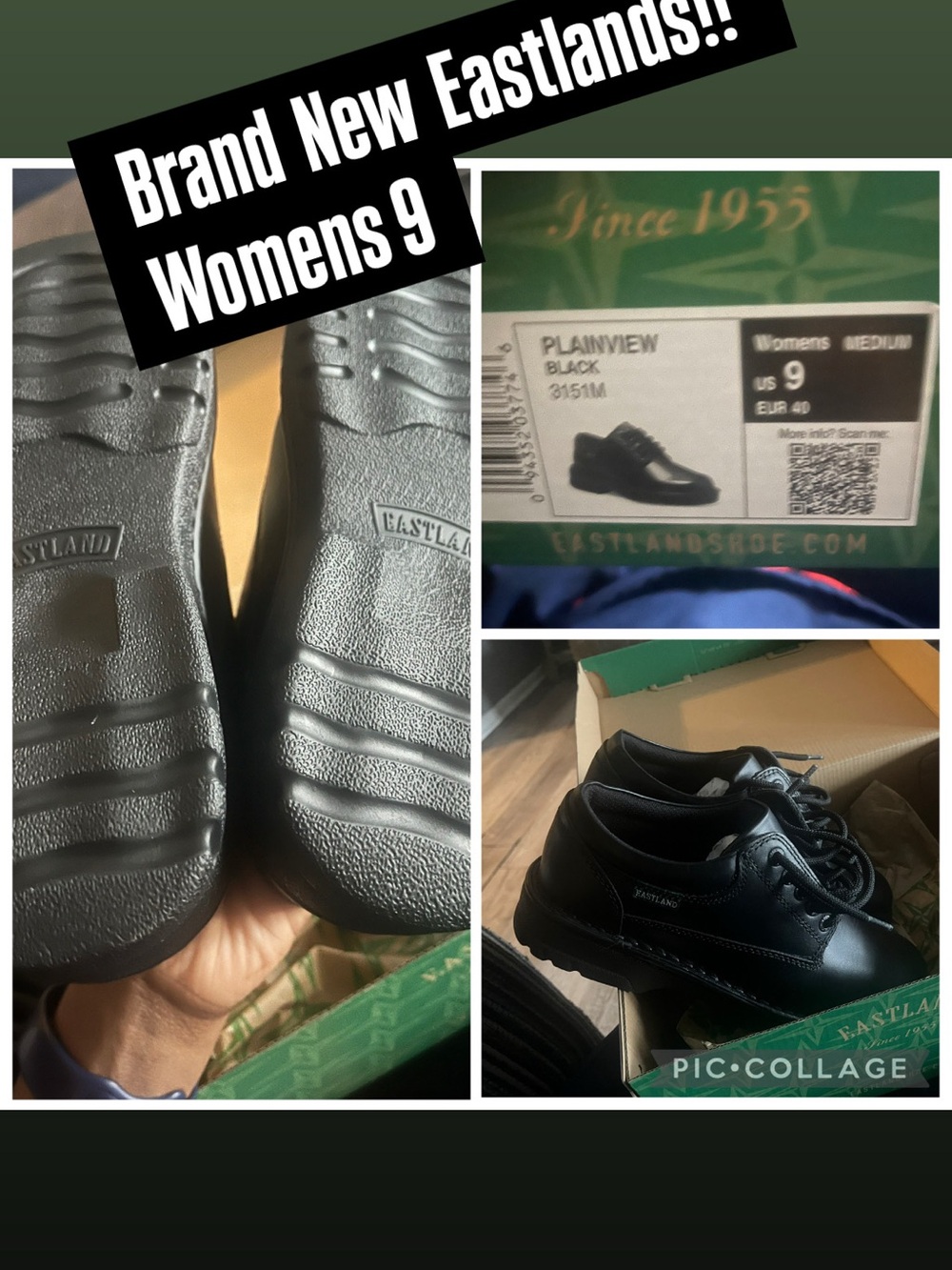 Eastland Plainview Black Leather Lace-Up Women's Flats